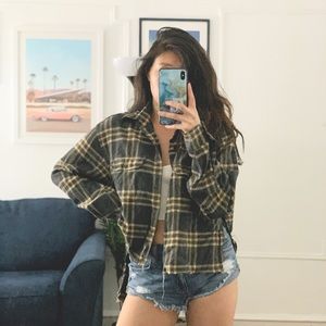 LF High Low Crop Flannel Shirt